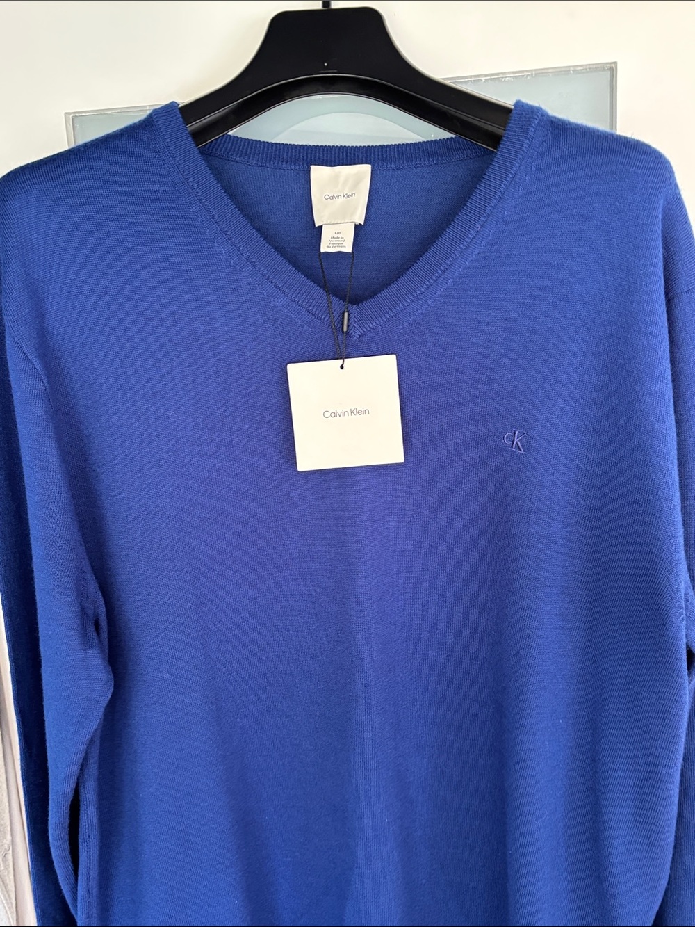 Calvin Klein Men’s V-Neck Sweater in Cobalt Blue